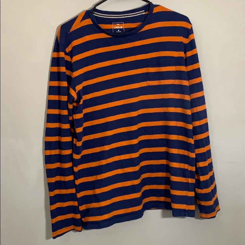 Orange & Blue Striped Long Sleeve Shirt By Gap (M)